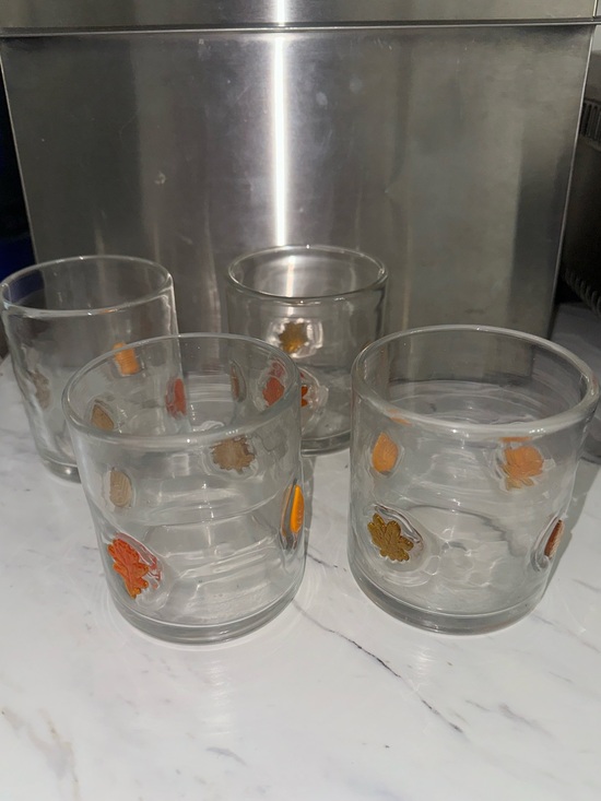 Other - Set of 4 Juice Glasses Orange & Gold Leaf Motif Retro Barware